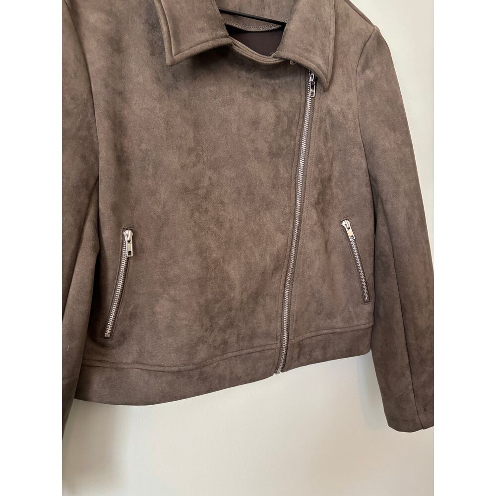 Apperloth A Faux Leather Moto Jacket, Size Small Green Cropped - Picture 5 of 9